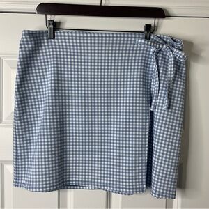 Hollister Advanced Stretch  Blue Gingham Faux Wrap Mini Skirt Size XL